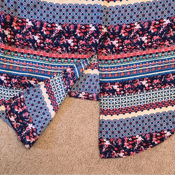 Sami Jo Printed Semi Sheer Summer Blouse Plus Size 1X Blue Pink High Low Hemline - Picture 6 of 10